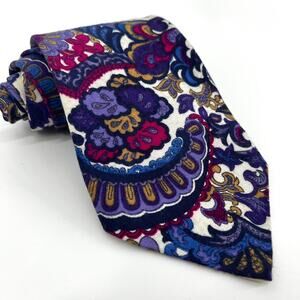 Vintage Solid Gold Made in England Purple Paisley Tie Preowned